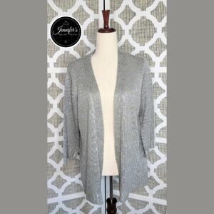 NY Collection Women's Gray Sequin 3/4 Sleeve Open Cardigan Size XL